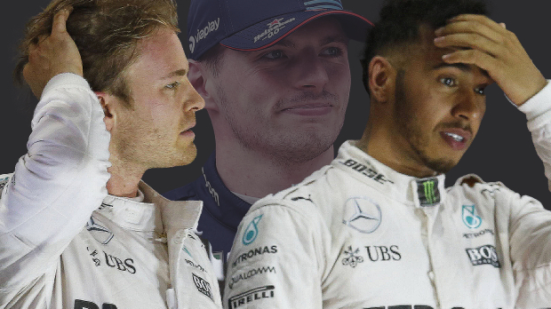 Nico Rosberg, Lewis Hamilton and Max Verstappen