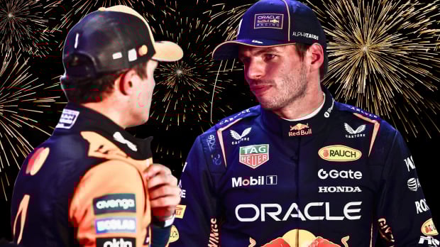 Verstappen and Norris with fireworks