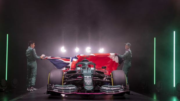 Lance Stroll and Sebastian Vettel at the presentation of the 2021 Aston Martin