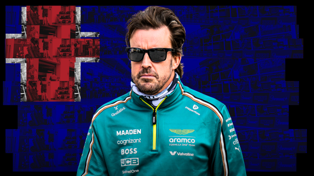 Fernando Alonso in front of the Australian flag