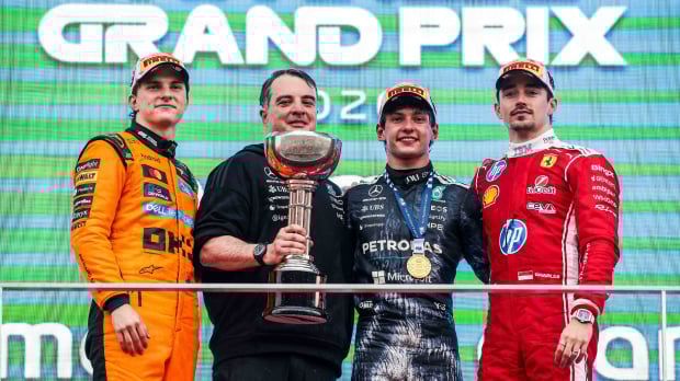 Piastri, Antonelli and Leclerc on the Chinese GP podium — Photo: © IMAGO