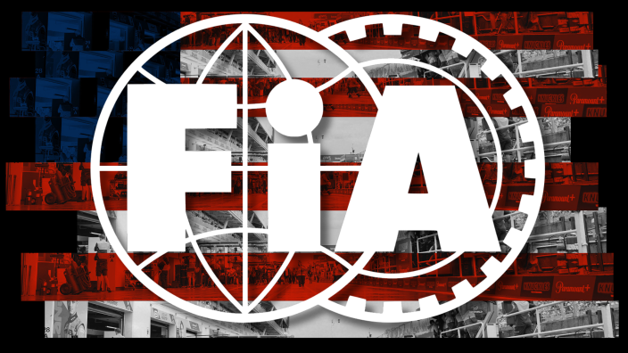 Vegas-themed US flag with white FIA logo edited on top 