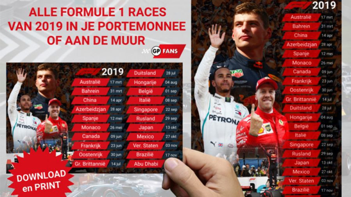 Gratis Formule 1 2019-kalender voor aan de muur of in je portemonnee