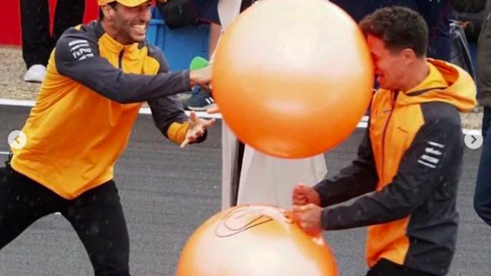 F1 LIVE - In your face Lando! Norris gets whacked with spacehopper by Ricciardo