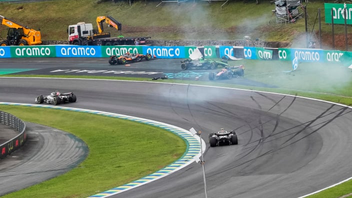 Piastri, Hulkenberg, Colapinto, crash, Sprint, Brazil GP, 2025