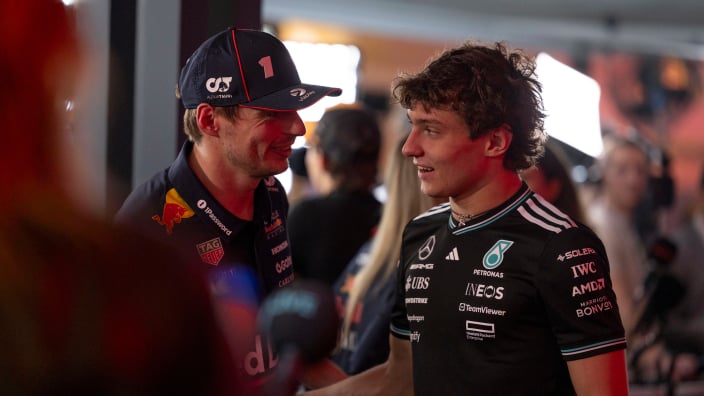 Max Verstappen talking to Kimi Antonelli in Qatar