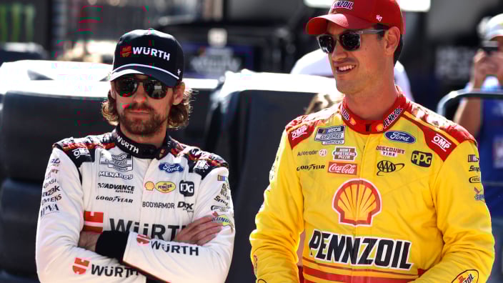 An image of Team Penske NASCAR drivers Ryan Blaney and Joey Logano
