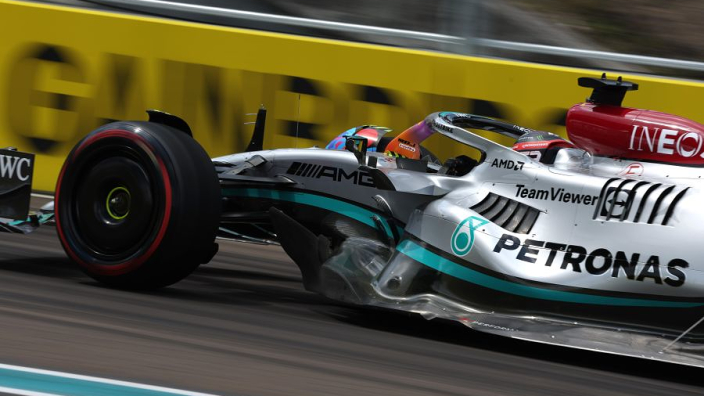 Mercedes "won't get excited" despite stunning Russell FP1 showing