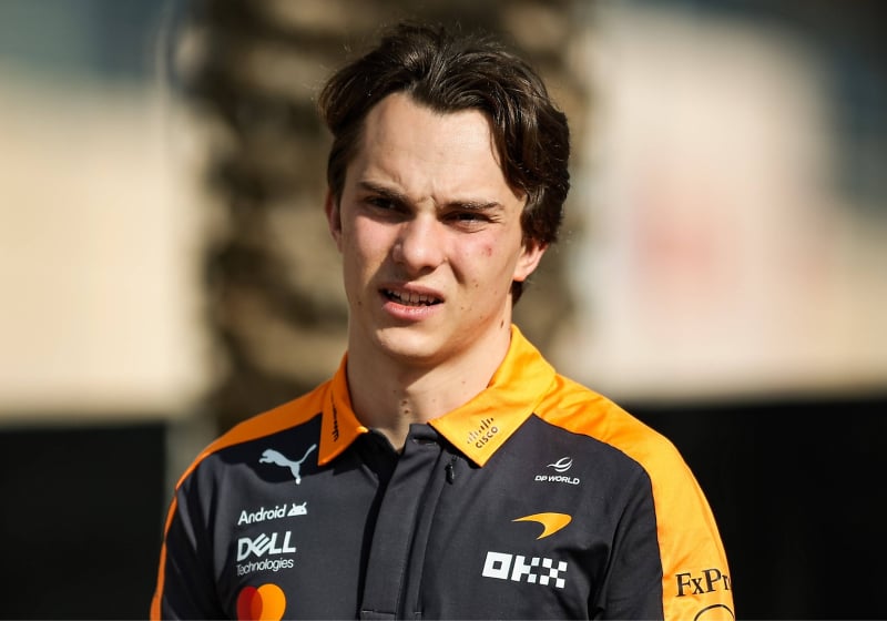 Oscar Piastri squinting in the sun during 2026 Bahrain testing