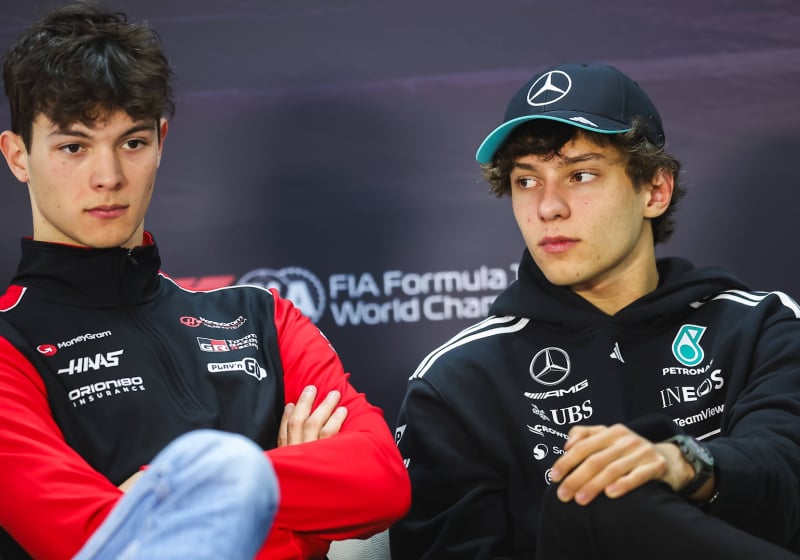 Ollie Bearman, Kimi Antonelli, Haas, Mercedes, Bahrain, 2025