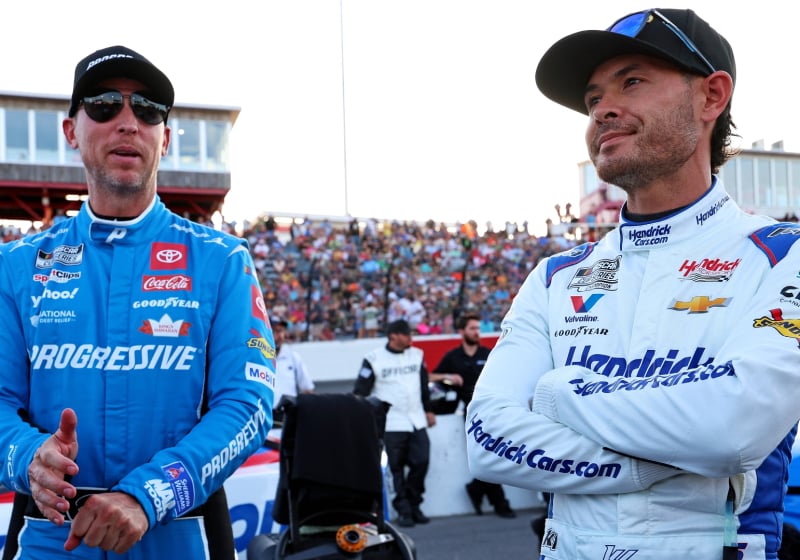 An image of NASCAR drivers Kyle Larson and Denny Hamlin
