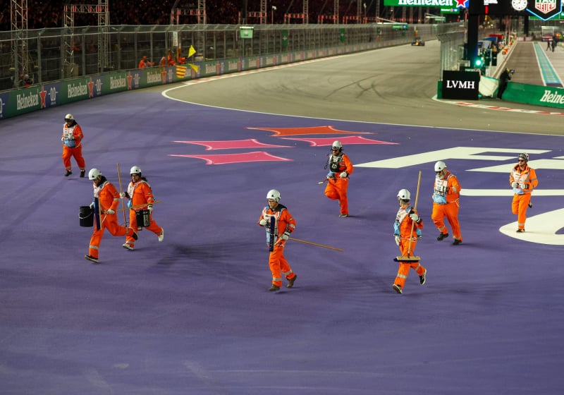 Marshals on track during Las Vegas GP