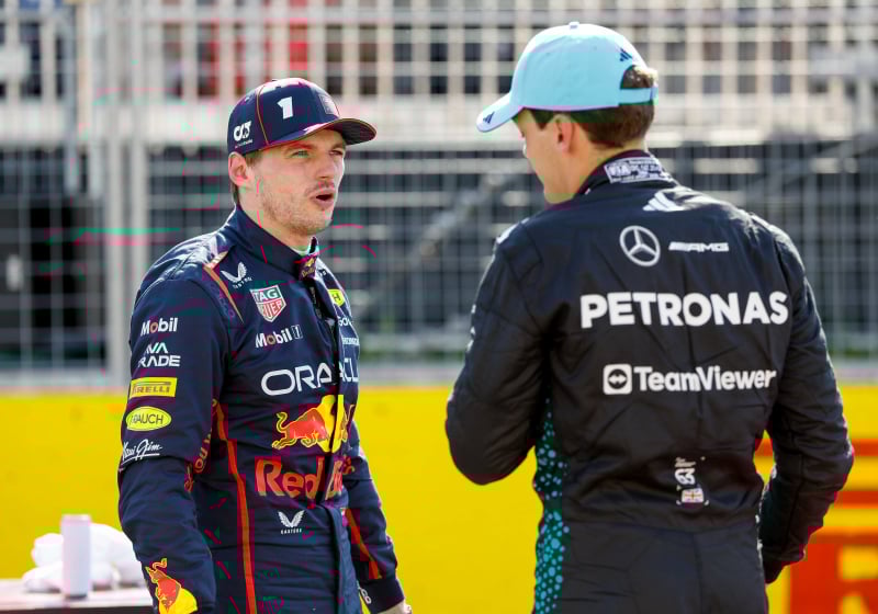 Max Verstappen and George Russell