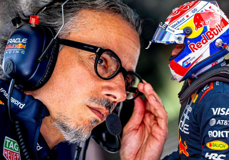Laurent Mekies and Max Verstappen