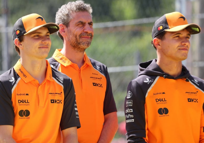 Andrea Stella, Oscar Piastri, Lando Norris, McLaren, Monza, Italy, 2025