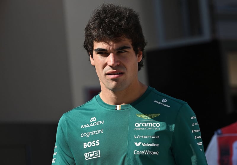 Lance Stroll looks on inside the Sakhir Circuit paddock