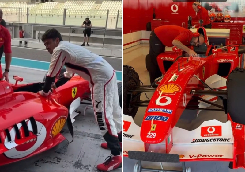 Leclerc neemt Yas Marina Circuit onder vuur met legendarische Ferrari F2003-GA
