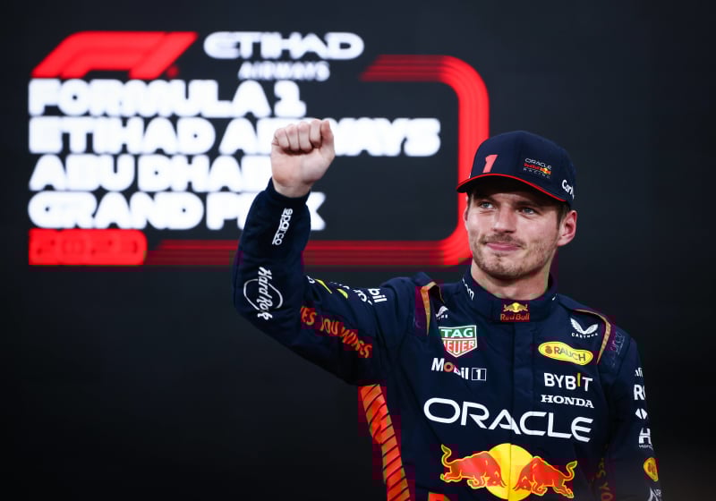 Max Verstappen celebrates winning the Abu Dhabi Grand Prix