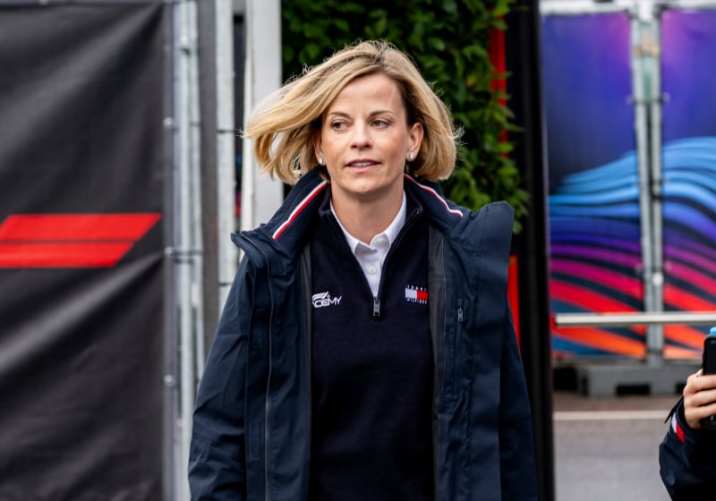 Susie Wolff walking through the paddock in Zandvoort at the 2025 Dutch Grand Prix