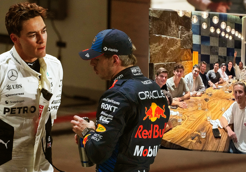 F1-coureurs nemen Russell in de zeik met stoel naast Verstappen, Brit loopt weg