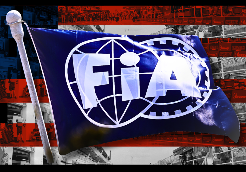 Vegas-themed background with playing cards and the US flag with the FIA flag logo edited on top