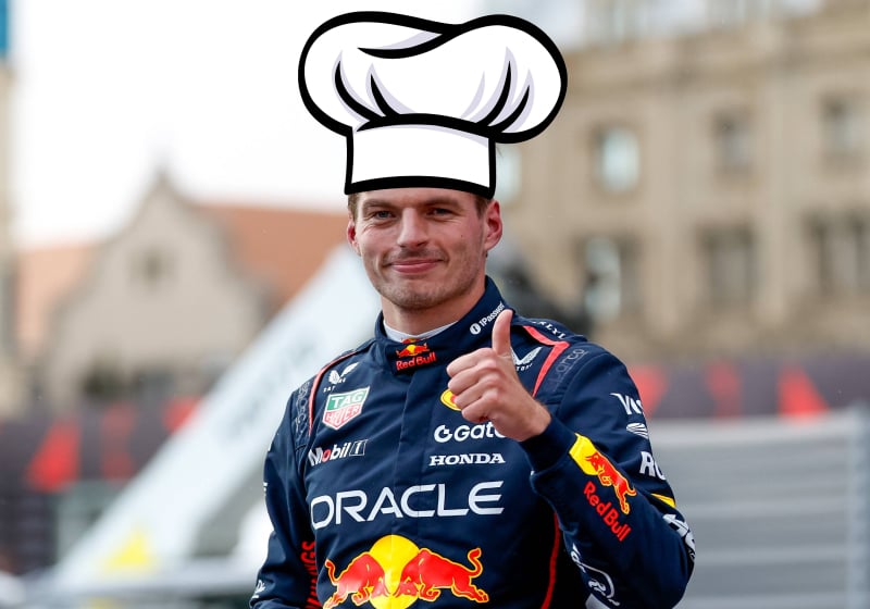 Verstappen with a cooking hat on