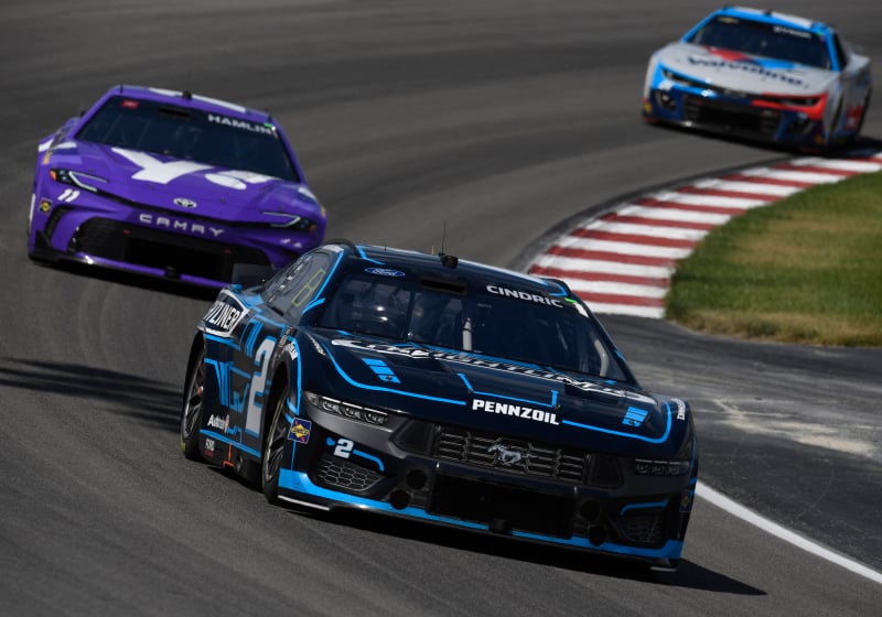 An image of Austin Cindric leading the NASCAR Cup Series race at Gateway
