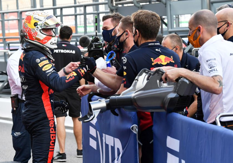 Red Bull "have to be happy" with splitting Mercedes - Verstappen