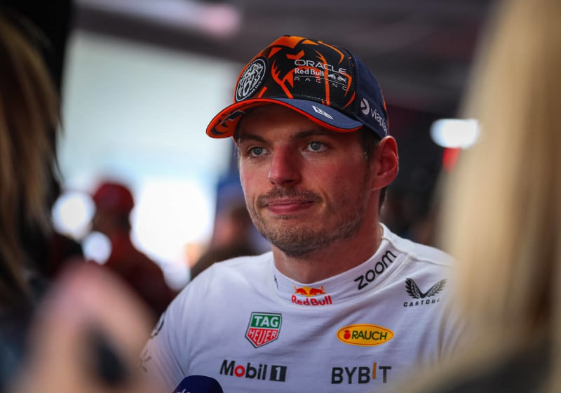 Max Verstappen talking to the press in Austria