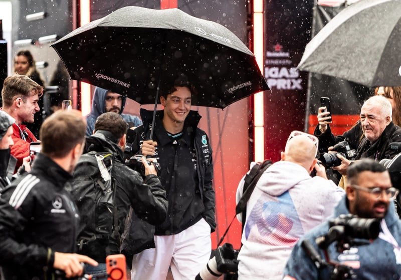 Russell on rainy media day in Las Vegas