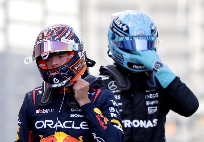 Verstappen and Russell after qualifying at Red Bull Ring