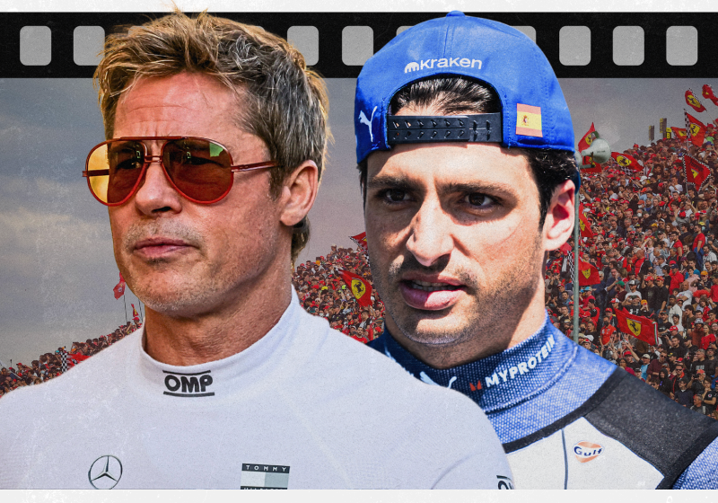 brad pitt, f1 movie, carlos sainz, williams, ferrari, graphic