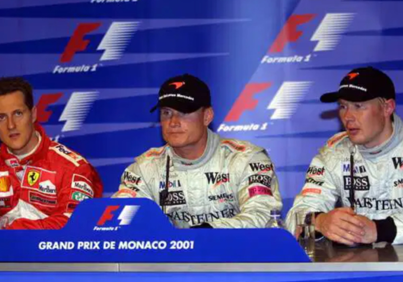 Schumacher, Coulthard and Hakkinen sat at 2001 Monaco press conference
