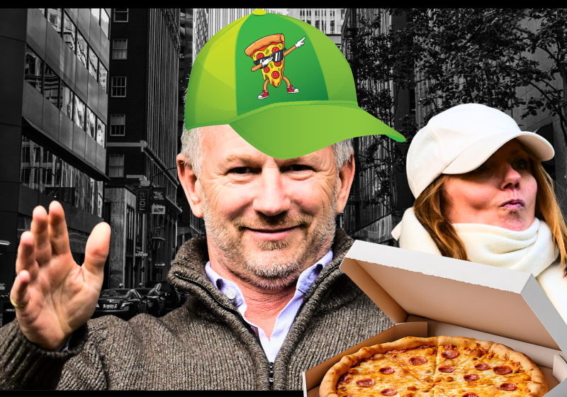 Christian Horner is pictured with Geri Halliwell while holding a pizza in a composite