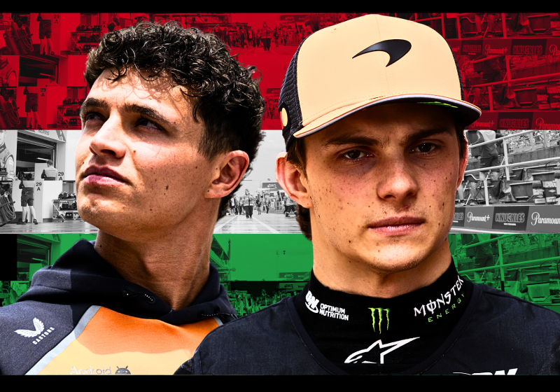 Oscar Piastri and Lando Norris in front of the Hungarian flag