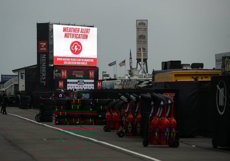 An image of a weather warning at Pocono Raceway ahead of a NASCAR race