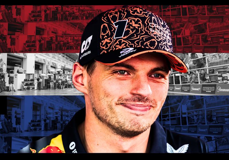 Max Verstappen in front of the Dutch flag