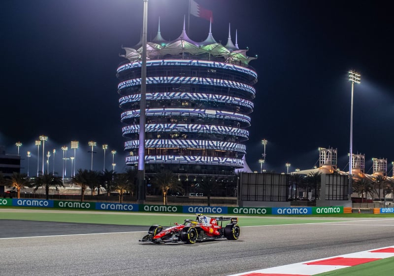 Lewis Hamilton drives his car at the Sakhir race track in pre-season testing