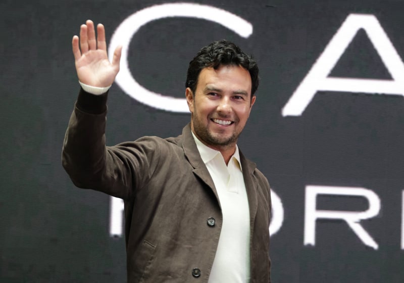 Sergio Perez waving to the crowd at the Cadillac launch in Mexico City