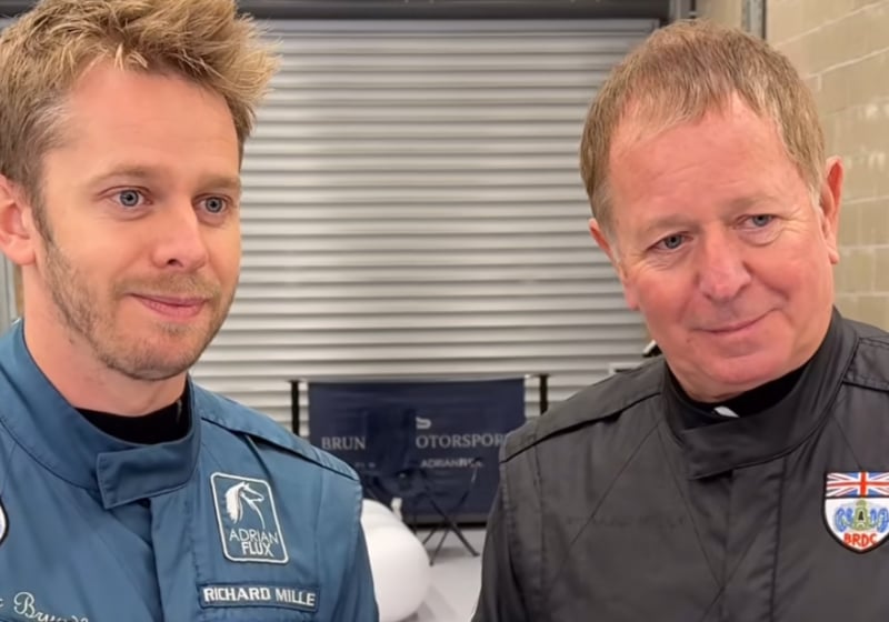 Screengrab of Alex and Martin Brundle in race suits via @brundle_motorsport