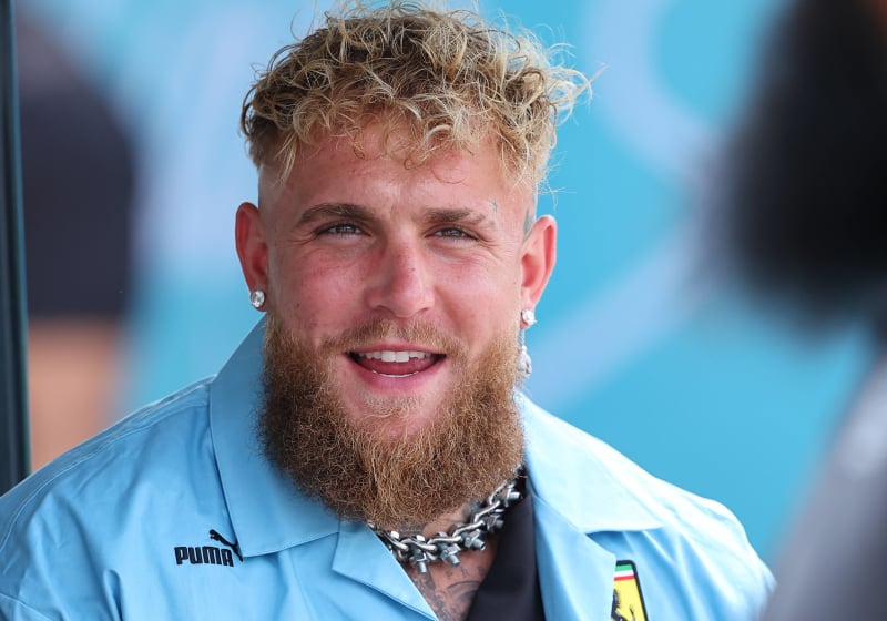 Jake Paul wears a Ferrari shirt at the 2025 Miami Grand Prix