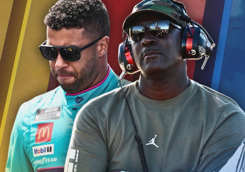A composite image of 23xi owner Michael Jordan and driver Bubba Wallace