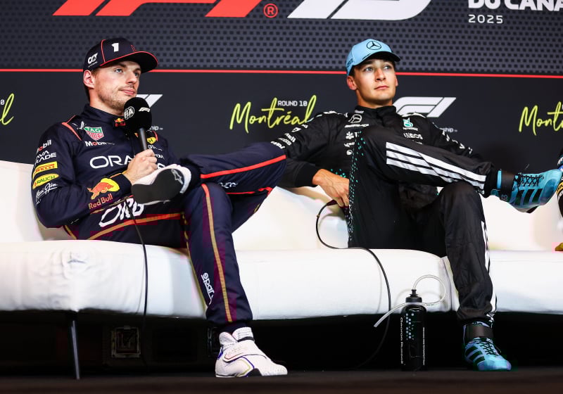 Verstappen and Russell at press conference after Montreal race
