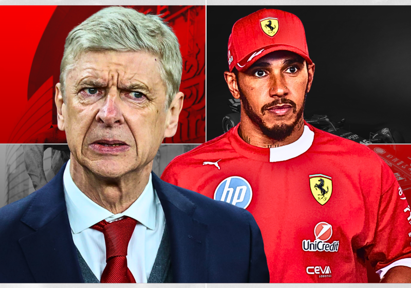Lewis Hamilton, Arsene Wenger look at one another