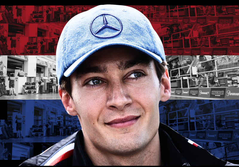 George Russell in front of the Dutch flag