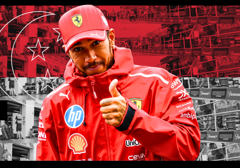 Hamilton giving a thumbs up in front of Singapore flag background