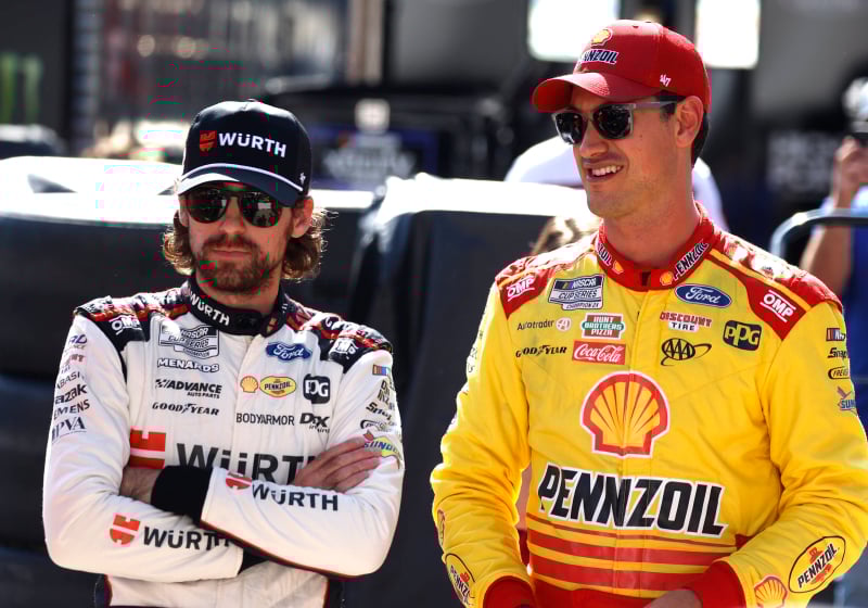 An image of Team Penske NASCAR drivers Ryan Blaney and Joey Logano