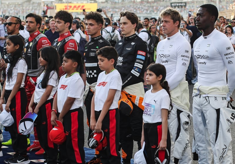 f1 movie, damson idris, brad pitt, charles leclerc, lewis hamilton, lando norris, oscar piastri