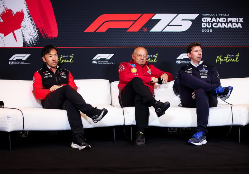 Ayao Komatsu, James Vowles and Fred Vasseur in an FIA press conference