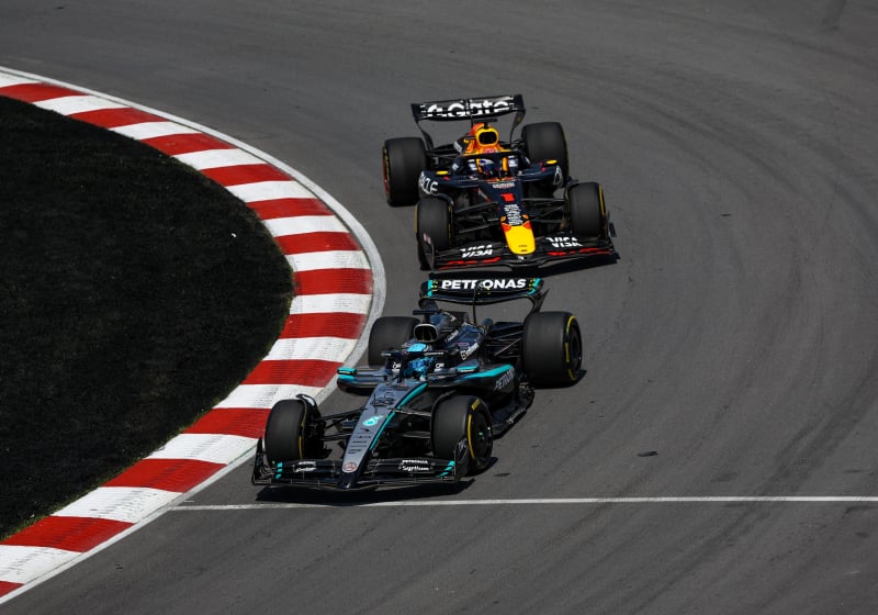 Verstappen chasing Russell in Montreal
